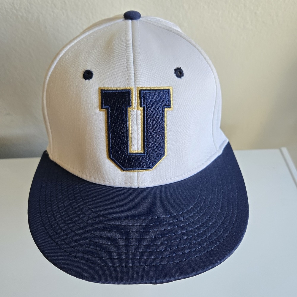 Pukka Trailblazers U Logo Baseball Hat A-Flex L/XL White‎ Navy Blue Cap Fitted